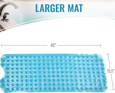 HealthSmart Bath Mat Extra Large No Slip Shower & Bathtub Mat with Suction Cups and Drain Holes for Anti-slip Grip, Machine Washable, Extra Large, 40 x 15.5, Blue
